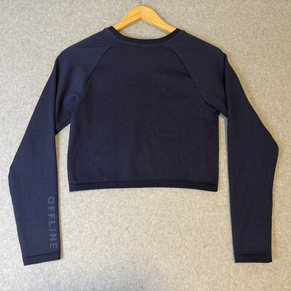 OFFLINE AERIE Seamless Waffle Knit Blue Workout Cropped Long Sleeve Top Size XL - Picture 2 of 7